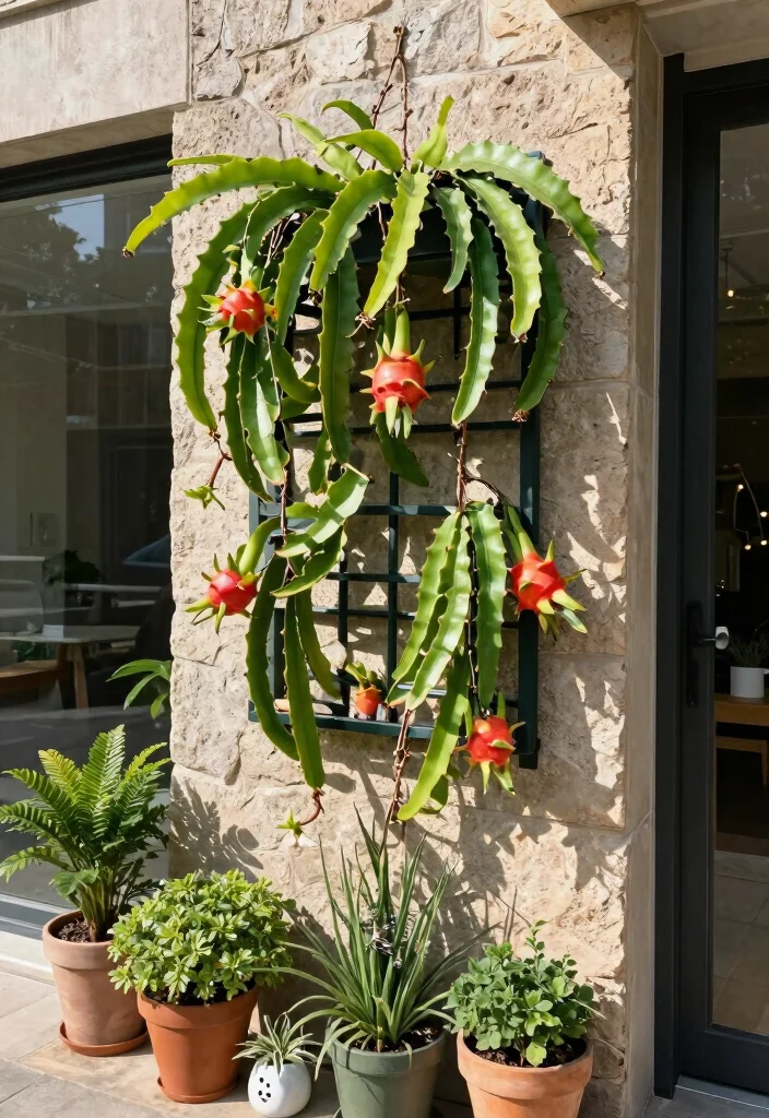 10 Dragon Fruit Trellis Ideas for Strong and Productive Growth - 7. Wall-Mounted Trellis 1
