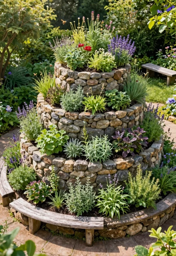 10 One Acre Backyard Ideas for Functional and Scenic Outdoor Layouts - 2. Herb Spiral Garden for Vertical Growing 1