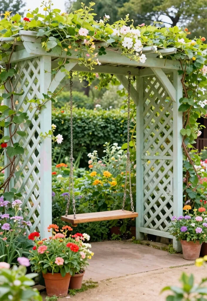 10 Outdoor Pergola Ideas With Roof for All Weather Use - 3. Lattice Pergola with Climbing Vines 1