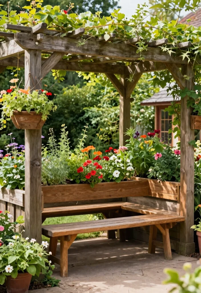 10 Outdoor Pergola Ideas With Roof for All Weather Use - 5. Pergola with Built-in Planter Boxes 1
