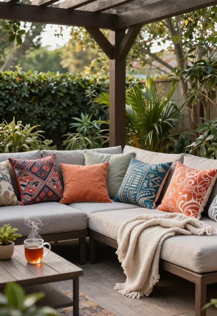 10 Pergola Decorating Ideas for Cozy and Inviting Spaces - 1. Cozy Cushions and Throws 1