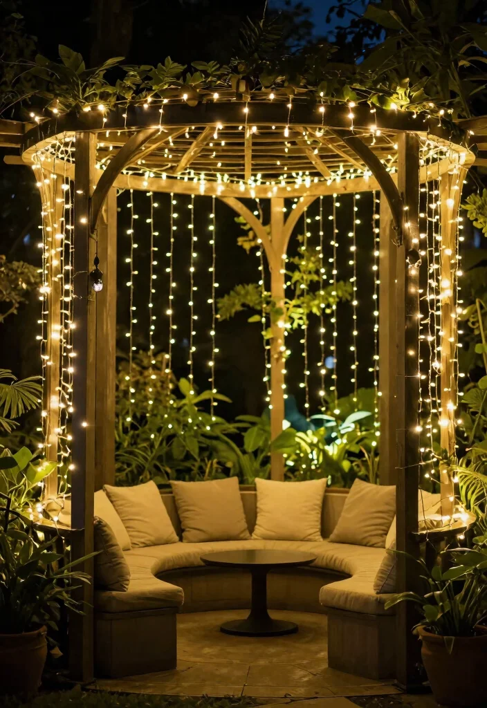 10 Pergola Decorating Ideas for Cozy and Inviting Spaces - 3. Twinkling Fairy Lights 1