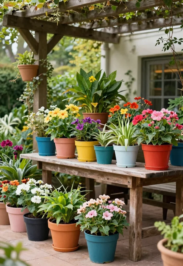 10 Pergola Decorating Ideas for Cozy and Inviting Spaces - 6. Add Potted Plants and Flowers 1