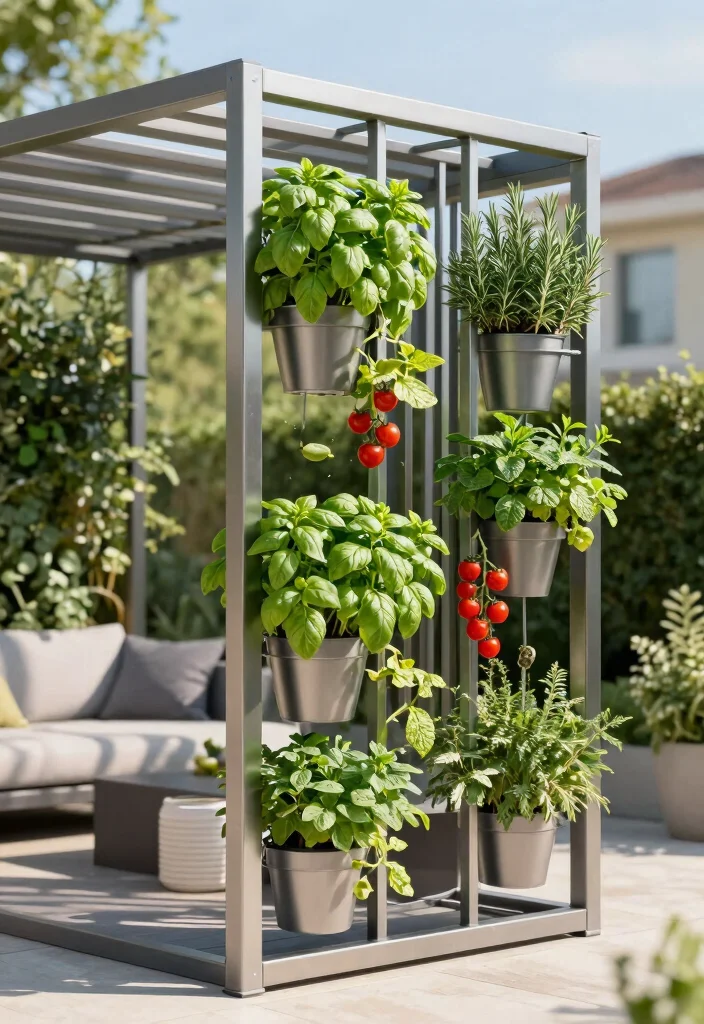 10 Pergola Trellis Ideas for Shade and Climbing Plants - 2. Modern Metal Pergola with Vertical Garden 1