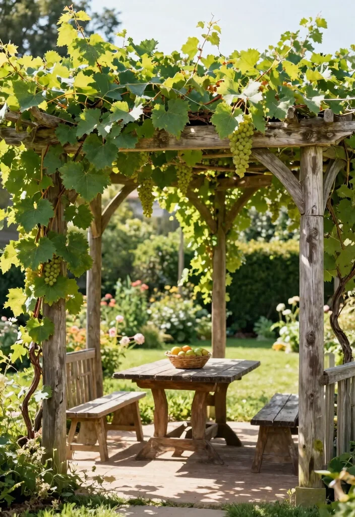10 Pergola Trellis Ideas for Shade and Climbing Plants - 3. Vintage Trellis with Grape Vines 1