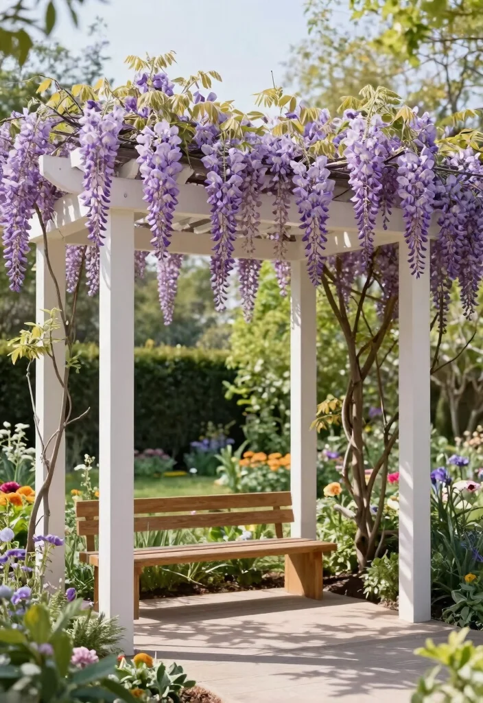 10 Pergola Trellis Ideas for Shade and Climbing Plants - 4. Minimalist Pergola with Wisteria 1