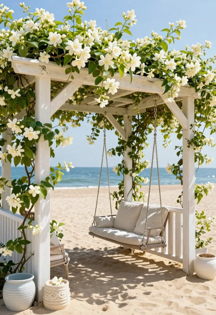 10 Pergola Trellis Ideas for Shade and Climbing Plants - 5. Coastal Style Pergola with Jasmine 1