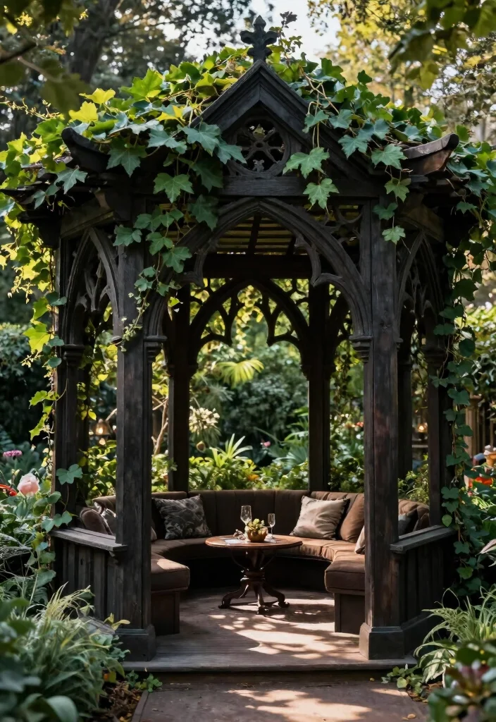 10 Pergola Trellis Ideas for Shade and Climbing Plants - 8. Gothic Style Pergola with Ivy 1