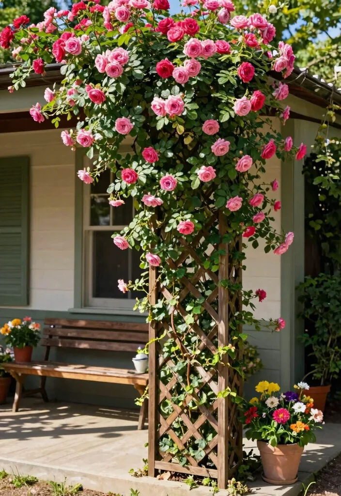 10 Porch Trellis Ideas to Add Privacy and Greenery 23 10 Porch Trellis Ideas to Add Privacy and Greenery - 3. Lattice Trellis for Climbing Plants 1