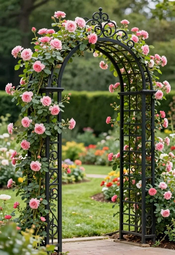 10 Rustic Trellis Ideas for Natural Garden Charm - 2. Wrought Iron Elegance 1