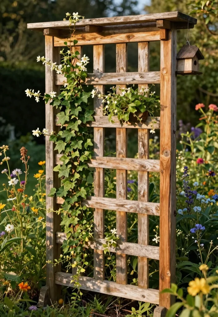10 Rustic Trellis Ideas for Natural Garden Charm - 3. Rustic Reclaimed Wood Trellis 1