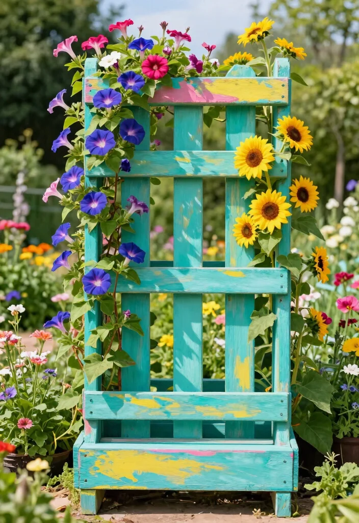 10 Rustic Trellis Ideas for Natural Garden Charm - 7. Painted Pallet Trellis 1