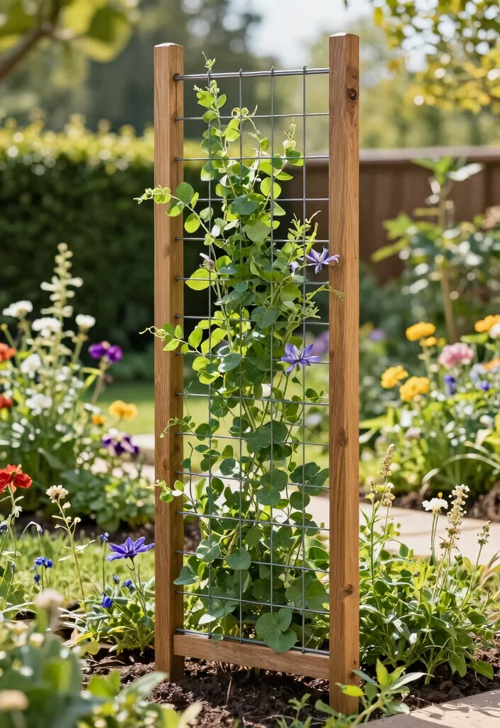 10 Rustic Trellis Ideas for Natural Garden Charm - 8. Vertical Wire Trellis 1