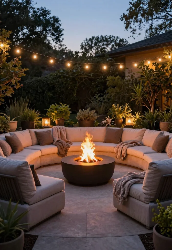 10 Semi Circle Patio Ideas for Soft and Inviting Layouts - 3. Cozy Fire Pit Hub 1