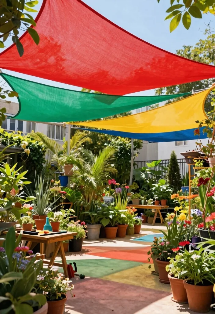 10 Shade Cloth Fence Ideas for Privacy and Sun Control - 1. Colorful Shade Cloth Panels 1