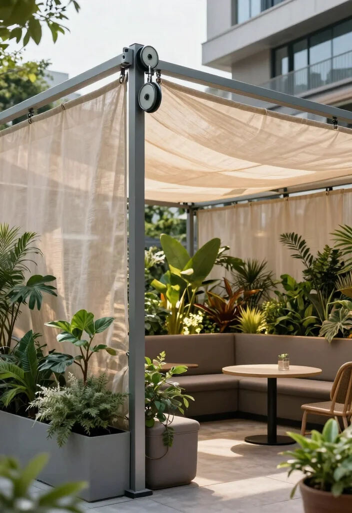 10 Shade Cloth Fence Ideas for Privacy and Sun Control - 4. Retractable Shade Cloth Fencing 1