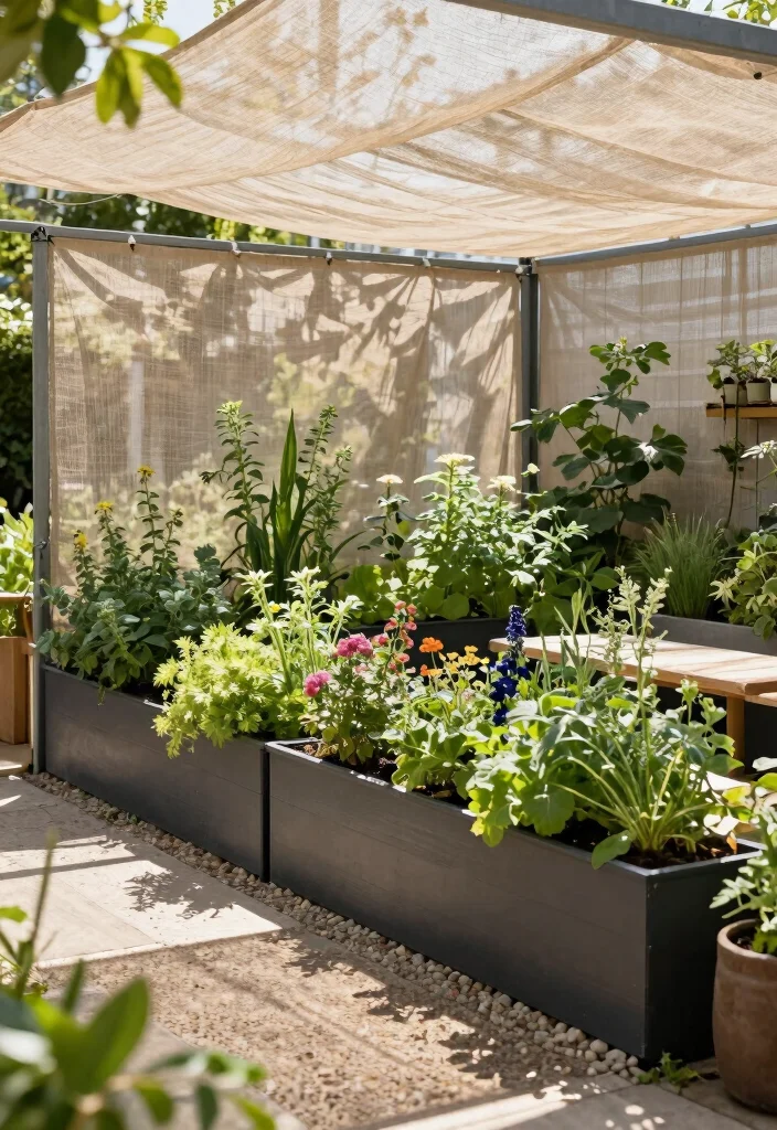 10 Shade Cloth Fence Ideas for Privacy and Sun Control - 8. Shade Cloth with Built-In Planters 1