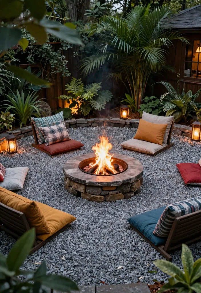 12 Backyard Ideas With Gravel for Budget-Friendly Landscaping - 4. Gravel Fire Pit Area 1