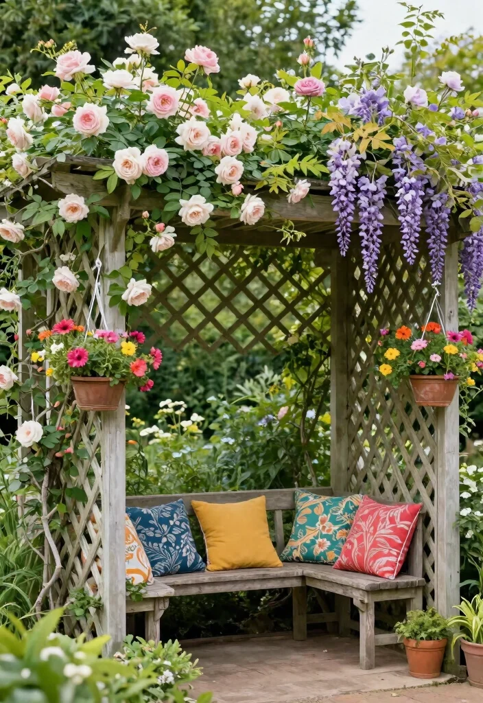 12 Backyard Pergola Ideas for Comfortable Outdoor Living 23 12 Backyard Pergola Ideas for Comfortable Outdoor Living 3. Lattice Pergola for Climbing Plants 0