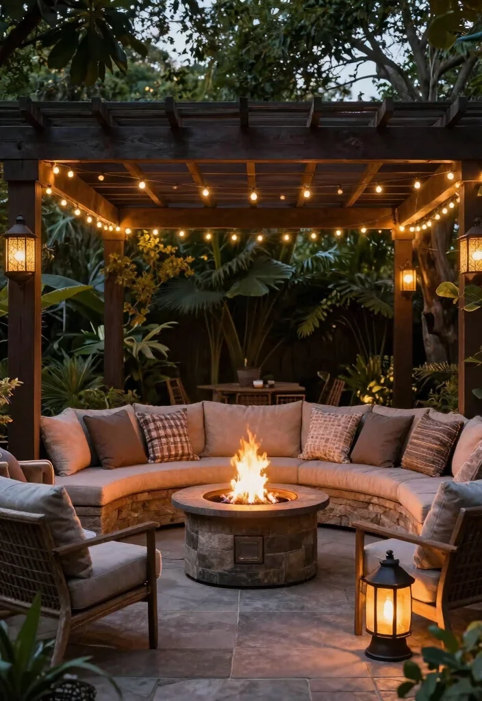 12 Backyard Pergola Ideas for Comfortable Outdoor Living 78 12 Backyard Pergola Ideas for Comfortable Outdoor Living 8. Pergola with Fire Pit 0