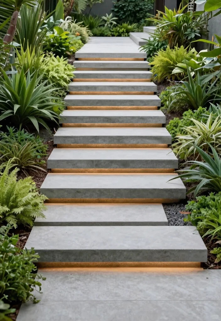 12 Concrete Backyard Ideas for Modern Low Maintenance Yards - 10. Floating Concrete Steps 1