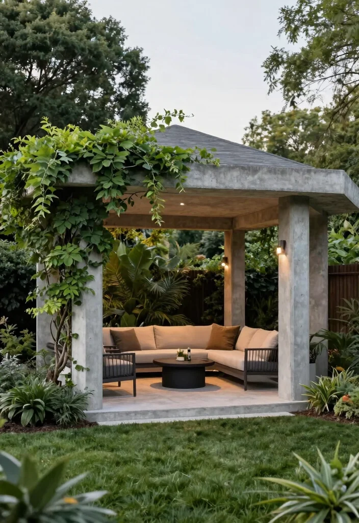 12 Concrete Backyard Ideas for Modern Low Maintenance Yards - 11. Concrete Gazebos and Pergolas 1