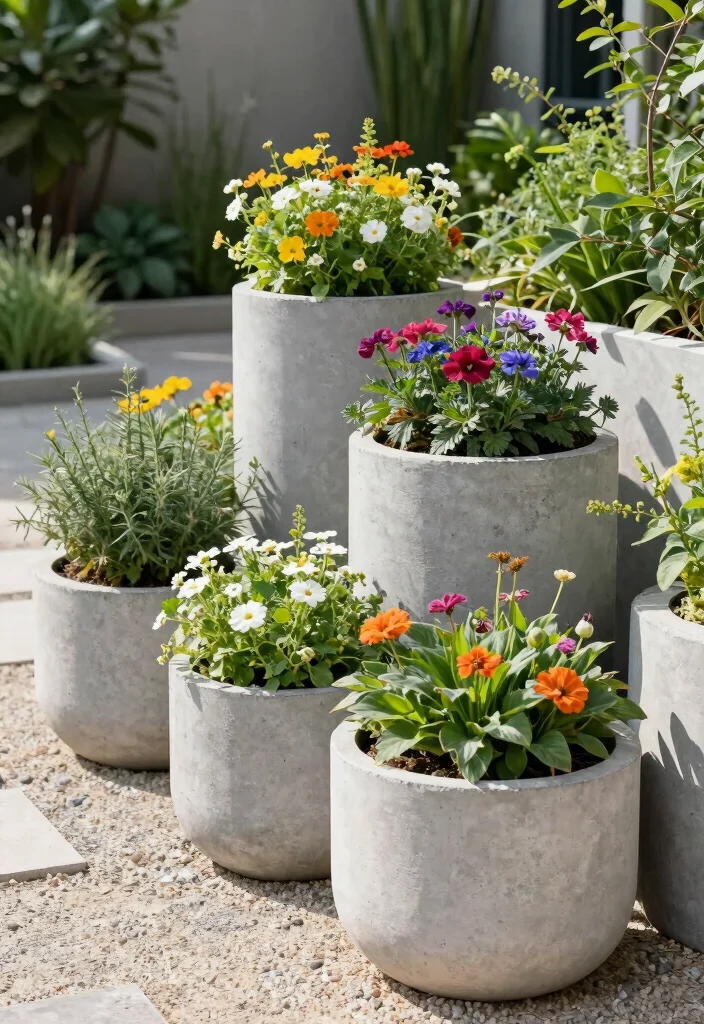 12 Concrete Backyard Ideas for Modern Low Maintenance Yards - 3. Concrete Planters for a Modern Touch 1