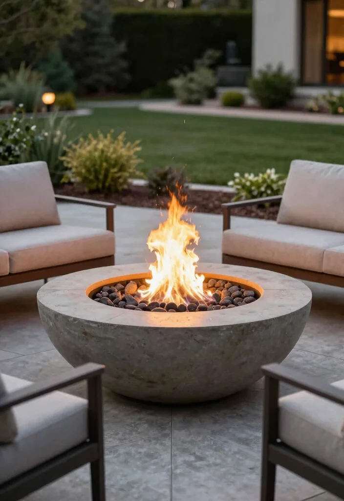 12 Concrete Backyard Ideas for Modern Low Maintenance Yards - 5. Concrete Fire Bowl 1