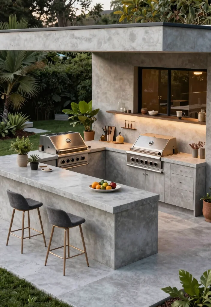 12 Concrete Backyard Ideas for Modern Low Maintenance Yards - 8. Concrete Barbecues and Outdoor Kitchens 1