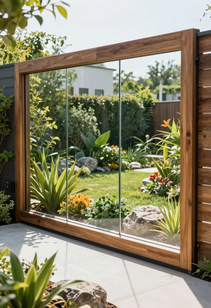 12 Decorative Garden Fence Ideas to Enhance Outdoor Style - 12. Modern Glass Panel Fence 1