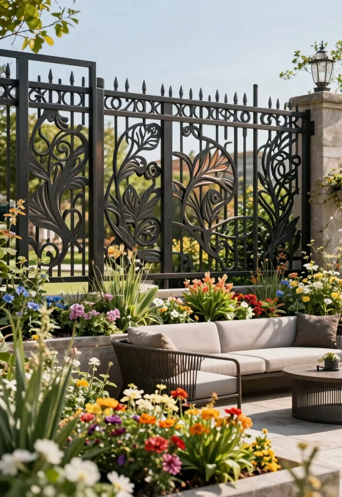 12 Decorative Garden Fence Ideas to Enhance Outdoor Style - 3. Metal Art Garden Fencing 1