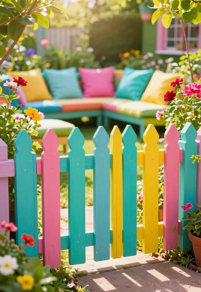 12 Decorative Garden Fence Ideas to Enhance Outdoor Style - 4. Colorful Painted Fencing 1