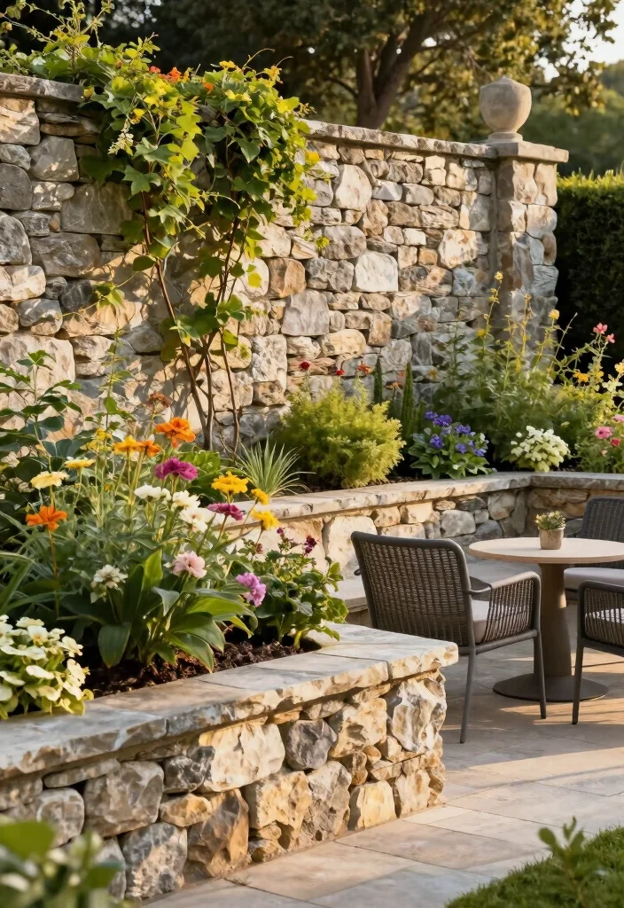 12 Decorative Garden Fence Ideas to Enhance Outdoor Style - 8. Decorative Stone Wall Fencing 1