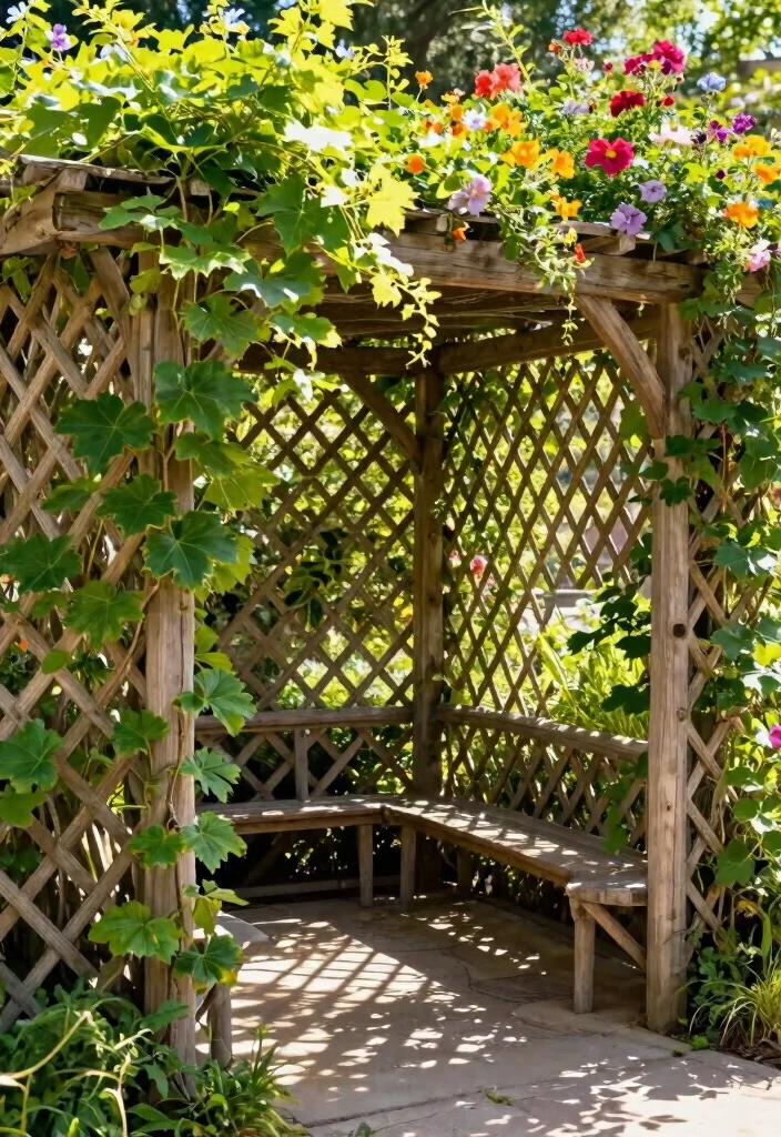 12 Garden Pergola Ideas for Relaxed Outdoor Design - 1. Lattice-Style Pergola with Climbing Plants 1