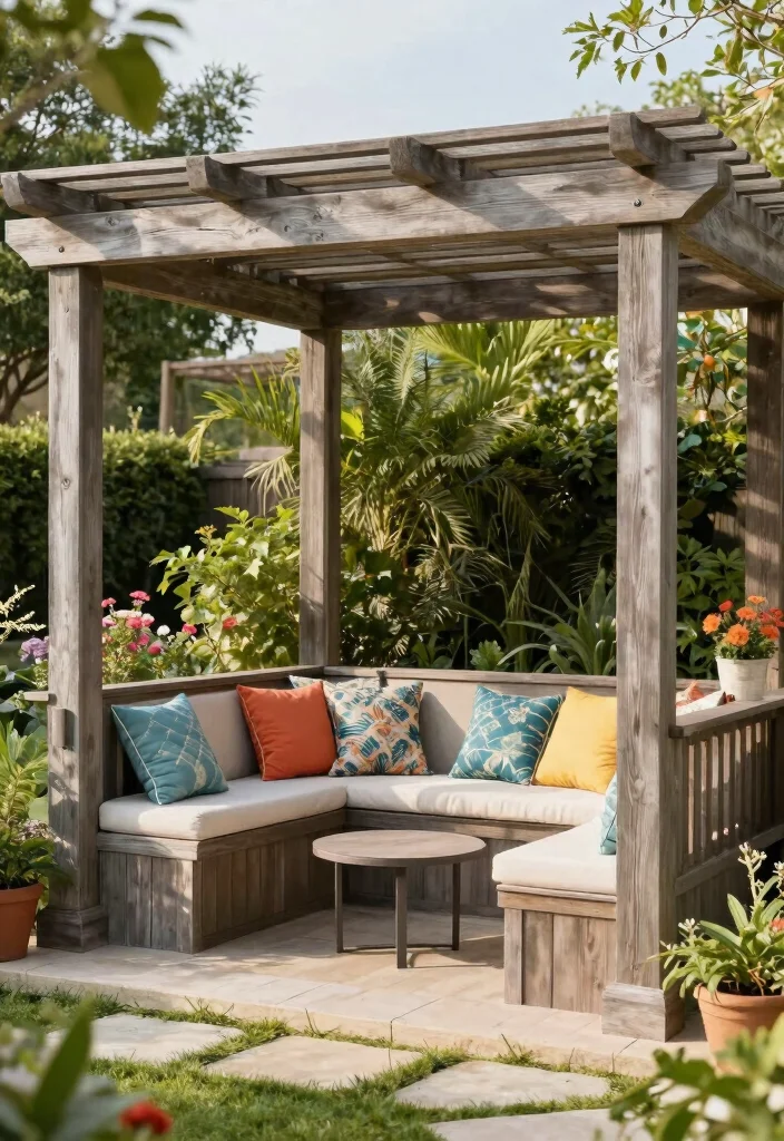 12 Garden Pergola Ideas for Relaxed Outdoor Design - 5. Pergola with Built-in Seating 1