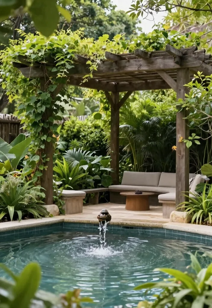 12 Garden Pergola Ideas for Relaxed Outdoor Design - 8. Pergola with Water Feature 1