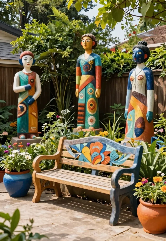 12 Medium Backyard Ideas for Balanced and Functional Outdoor Design - 10. Outdoor Art Installations 1