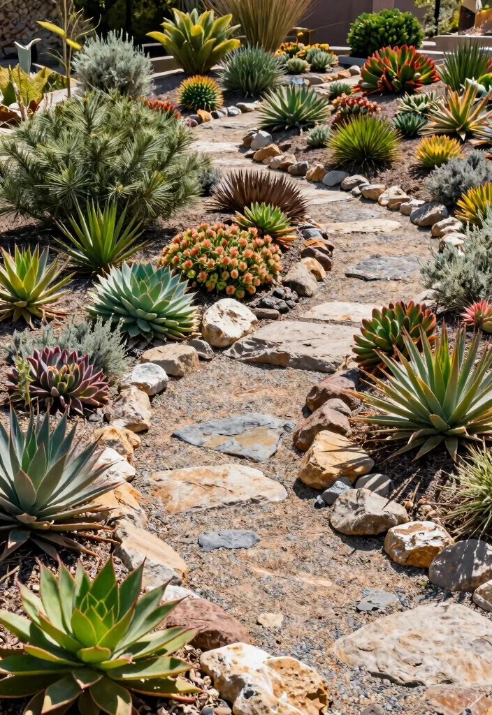 12 Medium Backyard Ideas for Balanced and Functional Outdoor Design - 2. Xeriscaping for Water Conservation 1