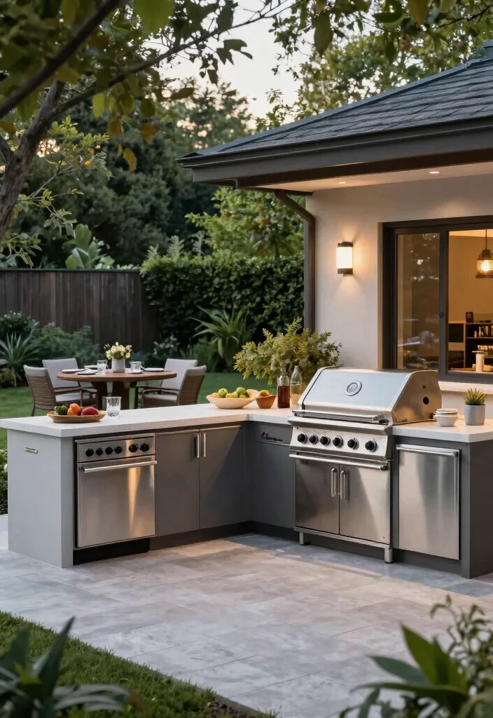 12 Modern Backyard Ideas for Clean and Stylish Outdoor Living - 11. Integrated Outdoor Kitchens 1