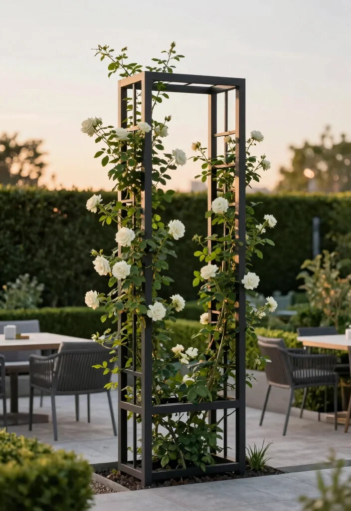12 Outdoor Trellis Ideas for Vertical Garden Style and Support - 3. Contemporary Metal Trellis 1