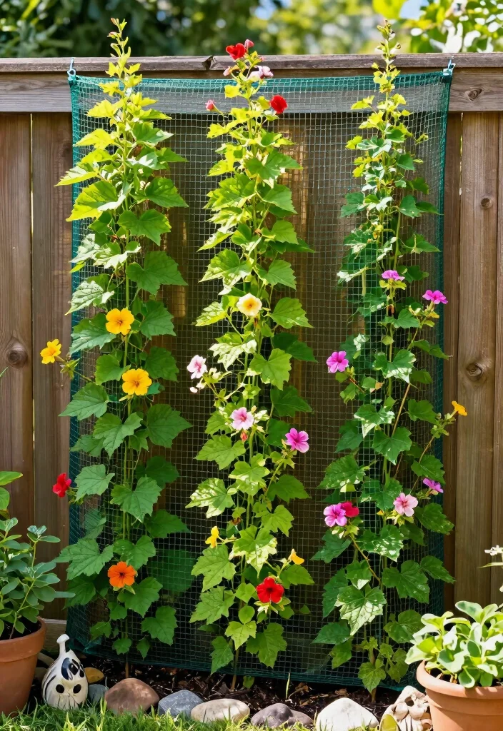 12 Outdoor Trellis Ideas for Vertical Garden Style and Support - 8. Vertical Garden Netting 1