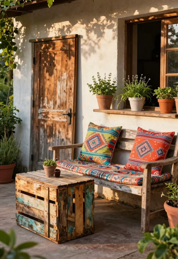 12 Rustic Outdoor Patio Ideas for Warm and Natural Style - 2. Upcycled Furniture 1