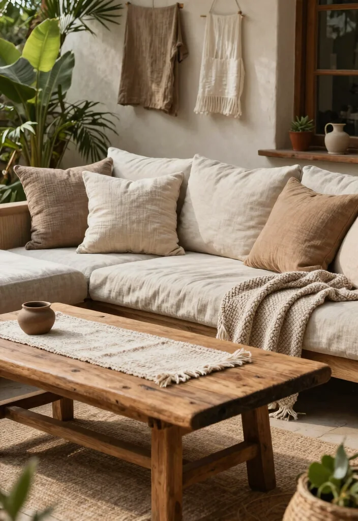 12 Rustic Outdoor Patio Ideas for Warm and Natural Style - 7. Textured Fabrics 1