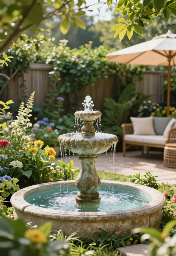 12 Shady Backyard Ideas to Stay Cool and Comfortable Outdoors - 10. Add a Water Feature for a Cool Touch 1