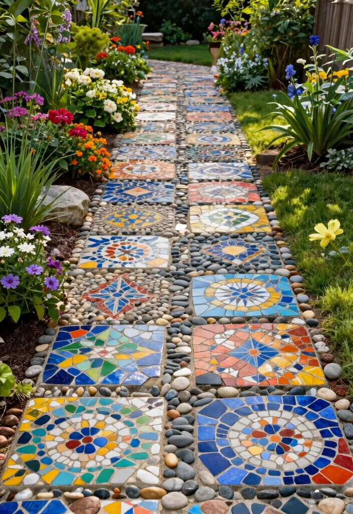 14 Cheap Backyard Ideas That Look Great Without a Big Budget - 13. Mosaic Stepping Stones 1