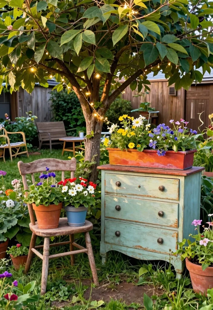 14 Cheap Backyard Ideas That Look Great Without a Big Budget - 4. Repurposed Furniture Garden 1