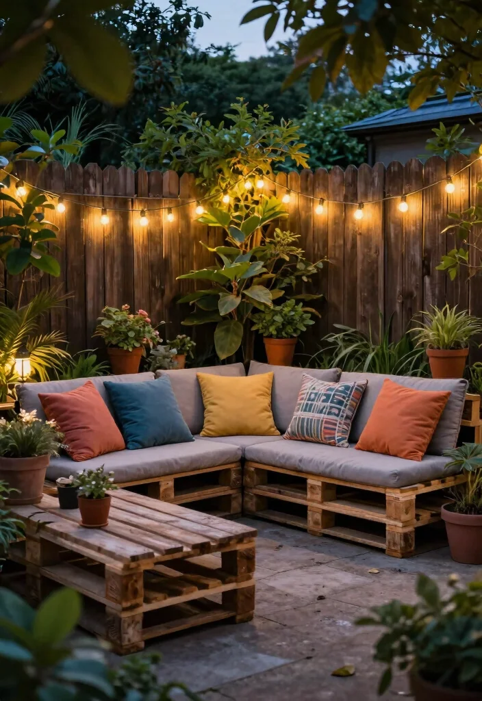 14 Cheap Backyard Ideas That Look Great Without a Big Budget - 5. Pallet Seating Area 1