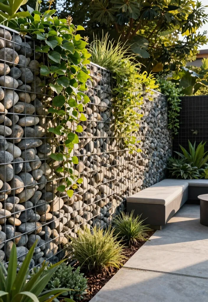 14 Garden Fence Ideas for Style, Security, and Plant Support - 8. Gabion Fences for an Eco-Friendly Option 1