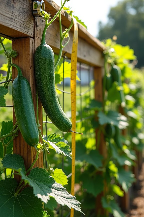 cucumbers spaced tall trellis