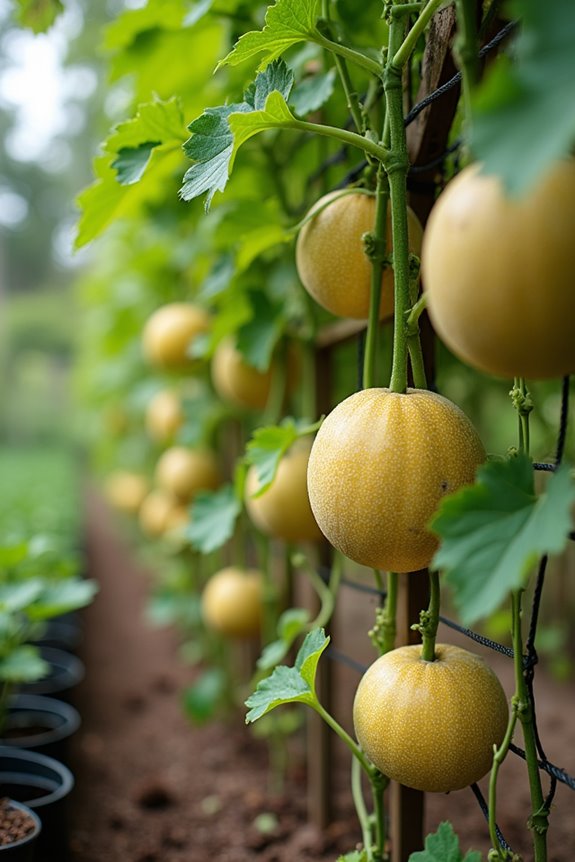 direct sow or transplant melons near trellis